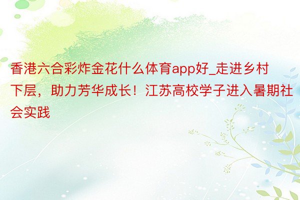 香港六合彩炸金花什么体育app好_走进乡村下层，助力芳华成长！江苏高校学子进入暑期社会实践