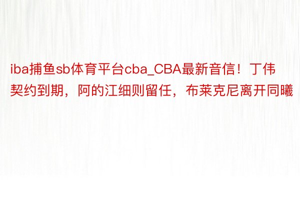 iba捕鱼sb体育平台cba_CBA最新音信！丁伟契约到期，阿的江细则留任，布莱克尼离开同曦