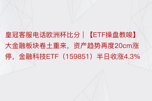 皇冠客服电话欧洲杯比分 | 【ETF操盘教唆】大金融板块卷土重来，资产趋势再度20cm涨停，金融科技ETF（159851）半日收涨4.3%