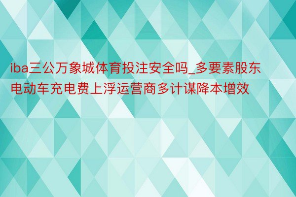 iba三公万象城体育投注安全吗_多要素股东电动车充电费上浮运营商多计谋降本增效