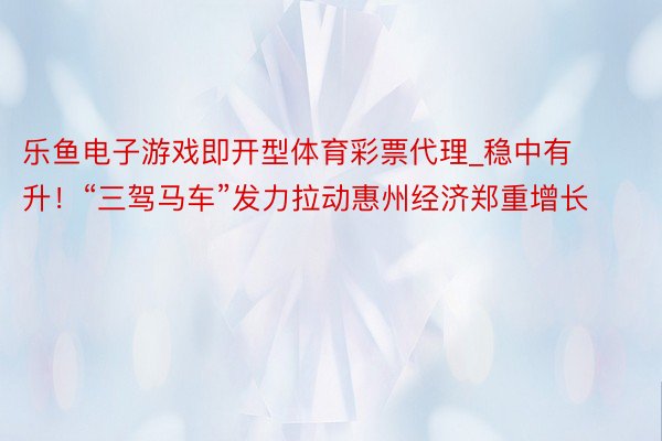 乐鱼电子游戏即开型体育彩票代理_稳中有升！“三驾马车”发力拉动惠州经济郑重增长