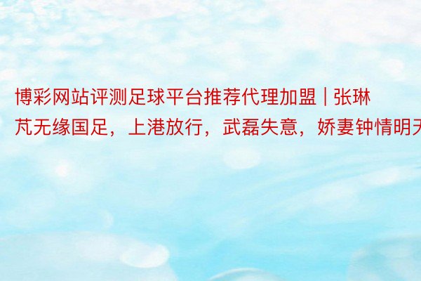 博彩网站评测足球平台推荐代理加盟 | 张琳芃无缘国足，上港放行，武磊失意，娇妻钟情明天