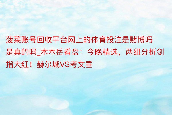 菠菜账号回收平台网上的体育投注是赌博吗是真的吗_木木岳看盘:今晚精选,两组分析剑指大红!赫尔城VS考文垂