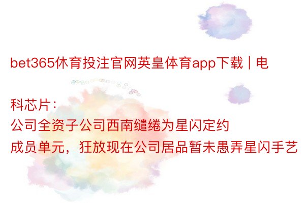 bet365休育投注官网英皇体育app下载 | 电科芯片：
公司全资子公司西南缱绻为星闪定约成员单元，狂放现在公司居品暂未愚弄星闪手艺